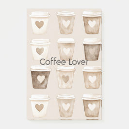 Cream Coffee Heart Cups Post-it Block