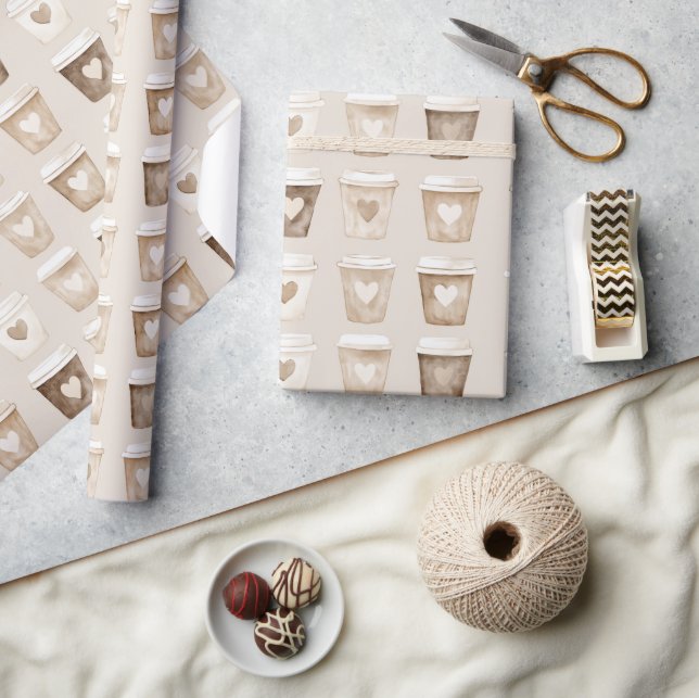 Cream Coffee Heart Cups Presentpapper (Hantverk)