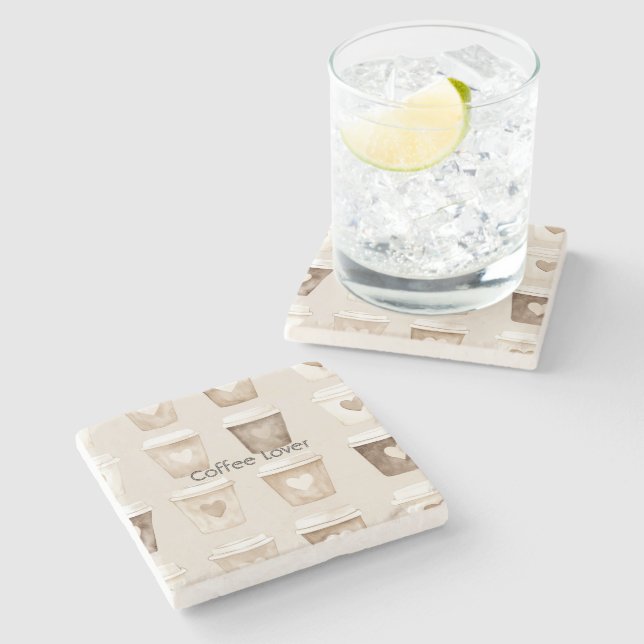 Cream Coffee Heart Cups Stenunderlägg (Sidan)