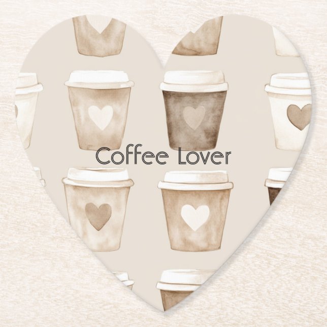 Cream Coffee Heart Cups Underlägg Papper (Framsida)