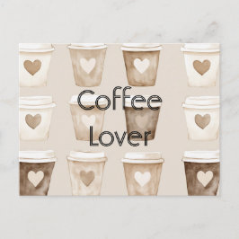 Cream Coffee Heart Cups   Vykort