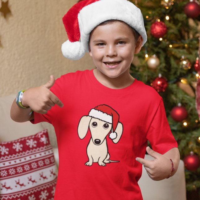 Cream Dachshund Cute Santa Hund jul T Shirt (Skapare uppladdad)