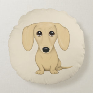 Cream Dachshund Cute Tecknad Wiener Hund Rund Kudde