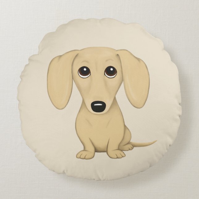 Cream Dachshund Cute Tecknad Wiener Hund Rund Kudde (Framsidan)