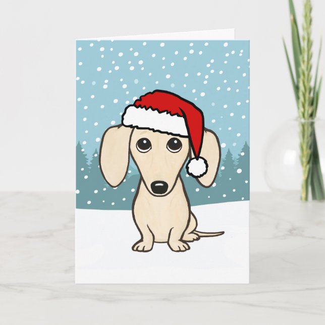 Cream Dachshund Santa Cute Wiener Hund jul Helgkort (Framsida)