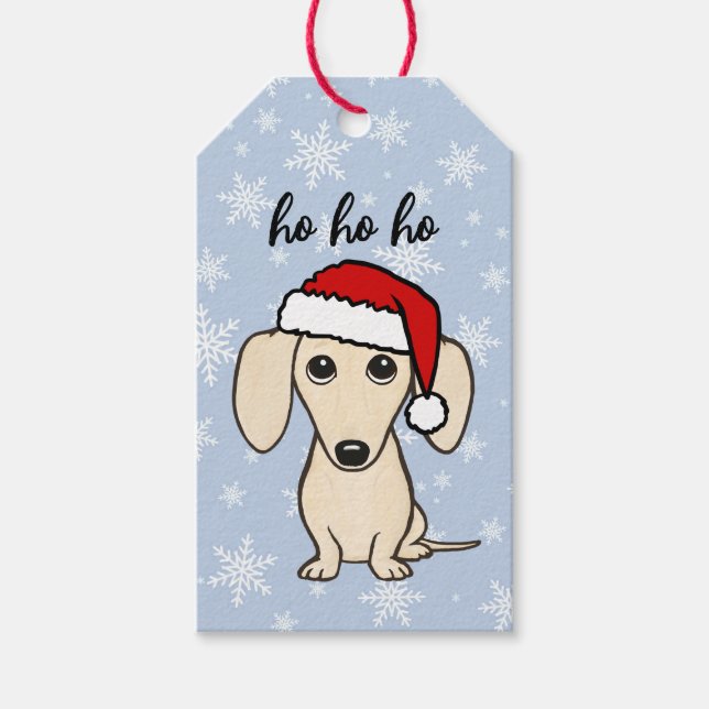 Cream Dachshund Santa Wiener Hund jul Presentetikett (Framsidan)