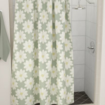 Cream Daisy Flowers on Sage Grönt Shower Curtain