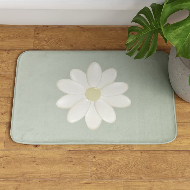 Cream Daisy Sage Grönt Large Bath Mat Badrumsmatta (A pretty cream daisy on sage green bath mat. Available in 3 sizes - small, medium and large)