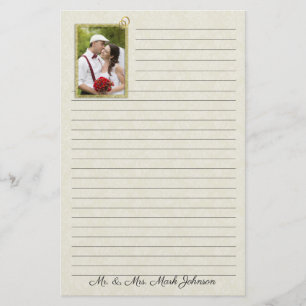 Cream Damask bröllop med foto Brevpapper