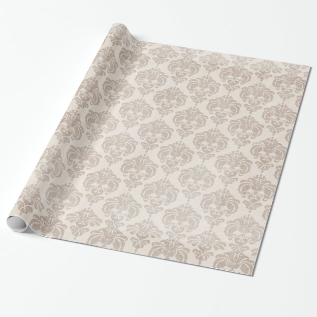 Cream Damask Presentpapper (Utrullad)