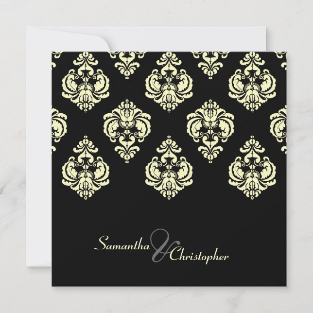 Cream Damask-/svarta bröllopsinbjudningar Inbjudningar (Framsida)