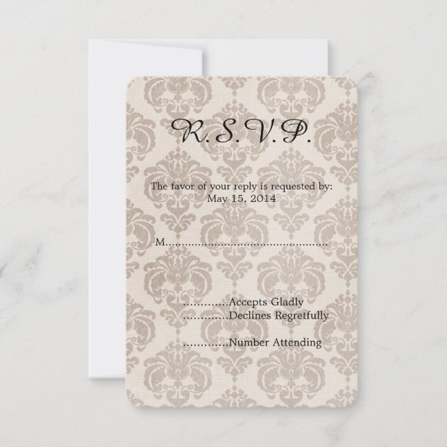 Cream Damask Wedding OSA Kort (Framsida)