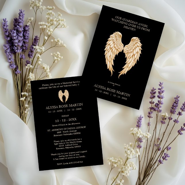 Cream Delicate Angel Wings Design Funeral Memorial Inbjudningar (This heartfelt design has been created with sensitivity and love to honor the memory of loves ones.)