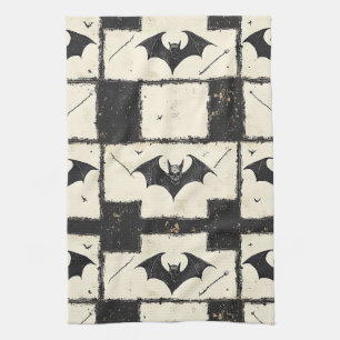 Cream Denim Grunge Patchwork with Fladdermus (3) Kökshandduk