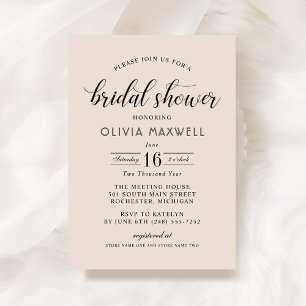 Cream Djärvt Datum Skrift Bröllop Bridal Shower Inbjudningar