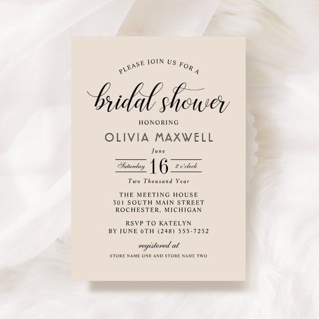 Cream Djärvt Datum Skrift Bröllop Bridal Shower Inbjudningar (Skapare uppladdad)