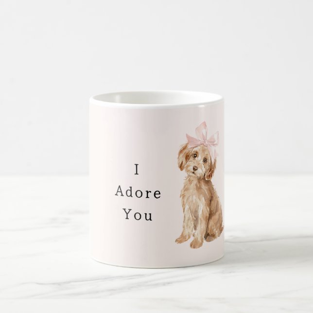 Cream Dog Pink Bow Adore Kaffemugg (Center)