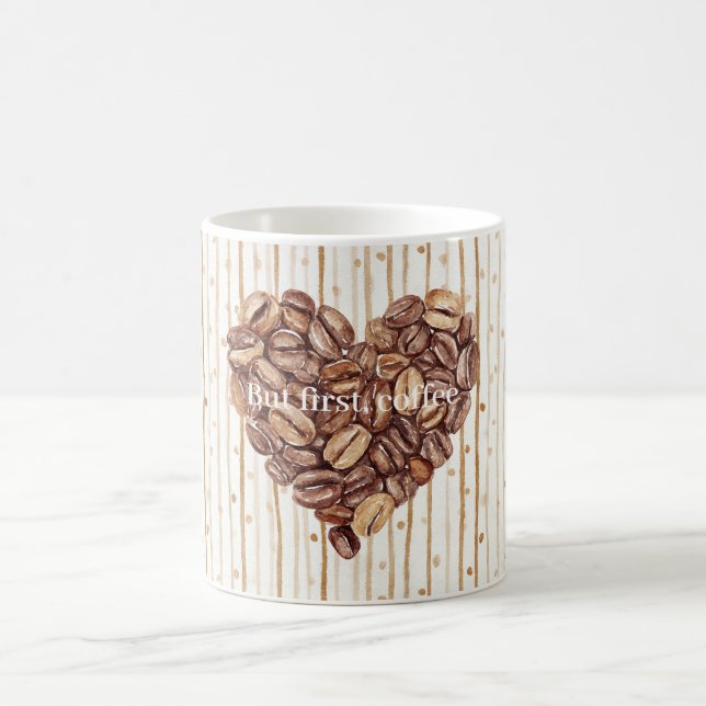 Cream Dots Stripes First Coffee Beans Heart Kaffemugg (Center)