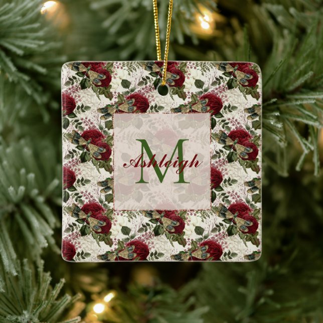 Cream Dragonflies och Ro Monogram Julgransprydnad Keramik (Träd)