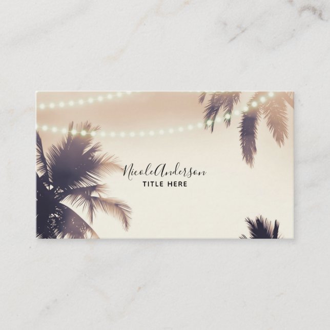 Cream Dröm Palmträd & Ljus Beachy Glam Visitkort (Framsida)