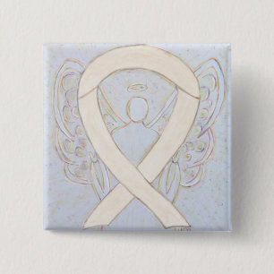 Cream eller Ivory Angel Awareness Ribbon Anpassnin Knapp