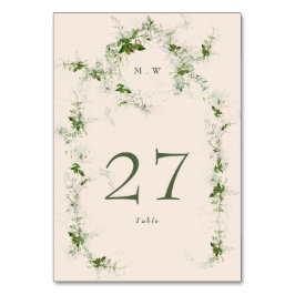 Cream Eucalyptus Utandning Elegant Monogram Bröllo Bordsnummer