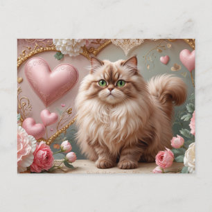 Cream Färg Alla hjärtans dag Persian Cat and Heart Helg Vykort