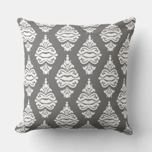 Cream Färg och Grått Damask Soffa Cushion Kudde
