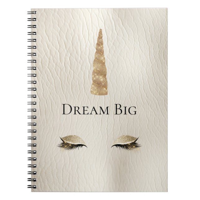 Cream Faux Leather Guld Gnistra Glam Unicorn Anteckningsbok (Framsidan)