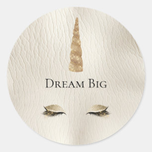 Cream Faux Leather Guld Gnistra Glam Unicorn Runt Klistermärke