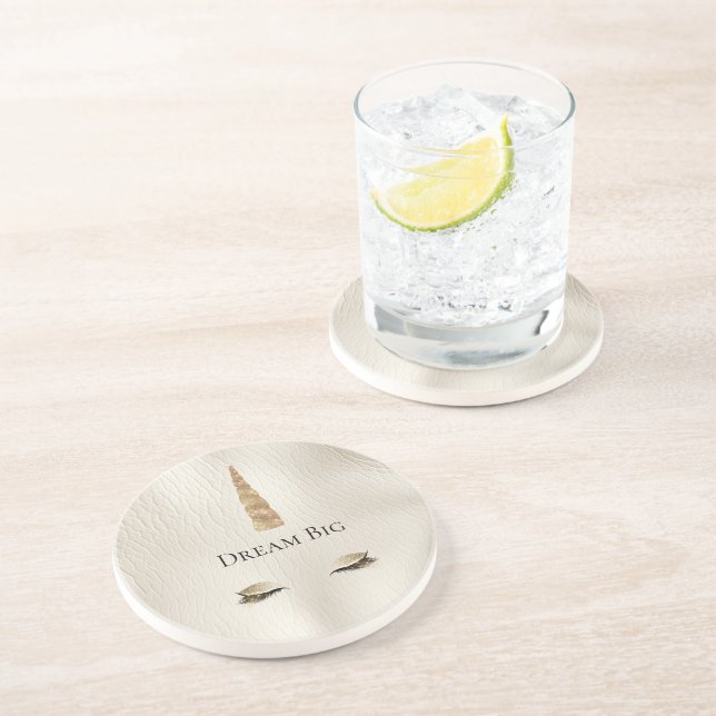 Cream Faux Leather Guld Gnistra Glam Unicorn Underlägg (Sidan)