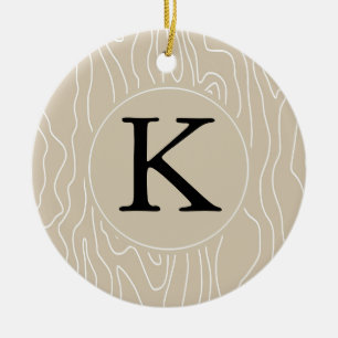 Cream Faux Wood monogram Julgransprydnad Keramik