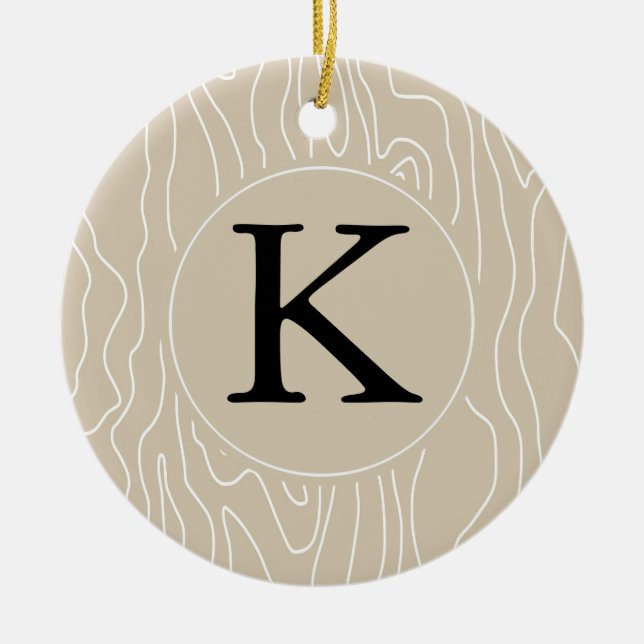 Cream Faux Wood monogram Julgransprydnad Keramik (Framsidan)