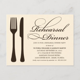CREAM FLATWARE REHEARSAL DINNER INBJUDAN VYKORT