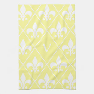Cream Fleur de Lis med ett första monogram Kökshandduk