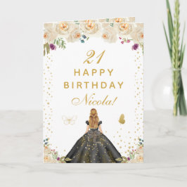Cream Floral Blonde Hair Girl Birthday Kort