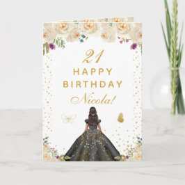 Cream Floral Dark Skin Girl Birthday Kort