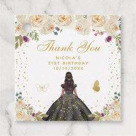 Cream Floral Dark Skin Princess Birthday Party Gåvor Etiketter