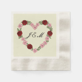 Cream Floral Heart Wedding Striped Napkins Pappersservett