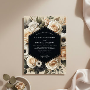 Cream Floral Nocturne Bröllop Inbjudningar