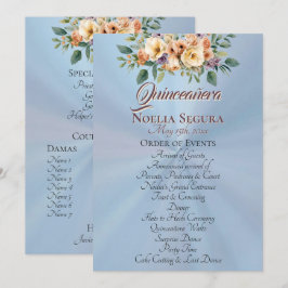 Cream Floral Quinceanera Program - Pastel Blue