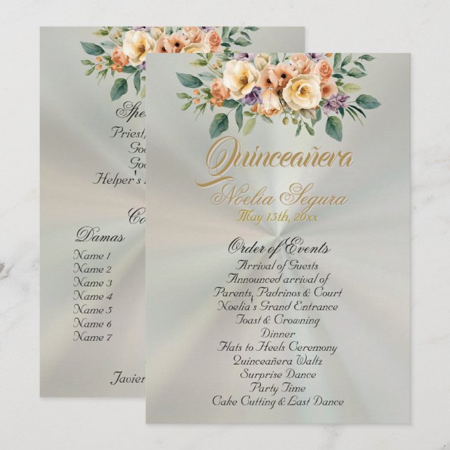 Cream Floral Quinceanera Program - Pastel Green (Fram/baksida)