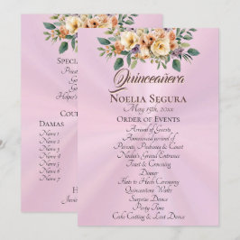Cream Floral Quinceanera Program - Pastel Pink