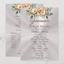 Cream Floral Quinceanera Program - Pearl White