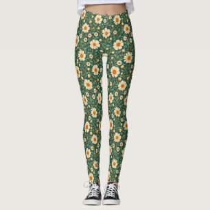 Cream Flowers på Grönt Leggings