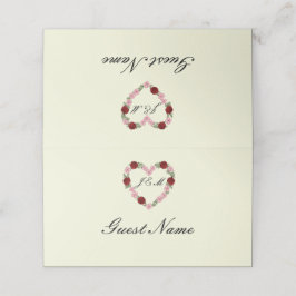 Cream folded place card floral heart Guest's name Placeringskort