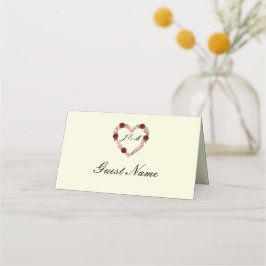 Cream folded place card floral heart Guest's name Placeringskort