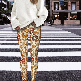 Cream för höstexotiska Blommigtar Leggings