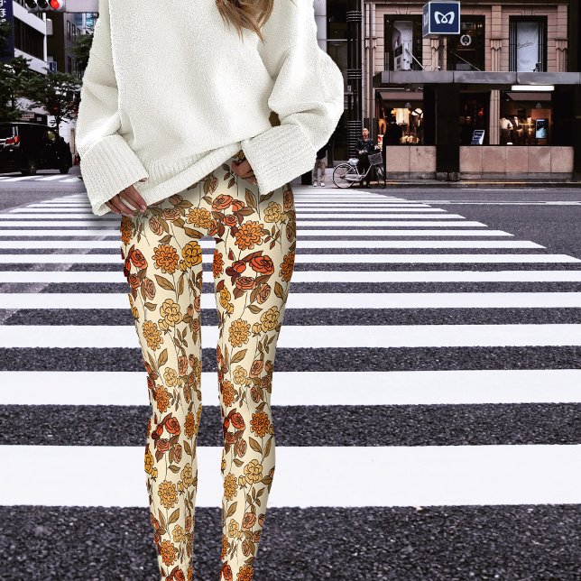 Cream för höstexotiska Blommigtar Leggings (Skapare uppladdad)