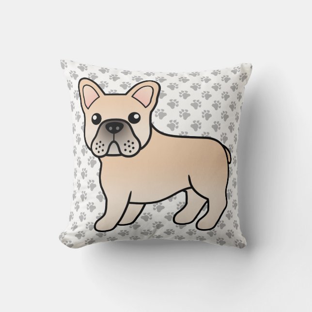 Cream Fransk Bulldog Cute Tecknad hund Kudde (Framsida)